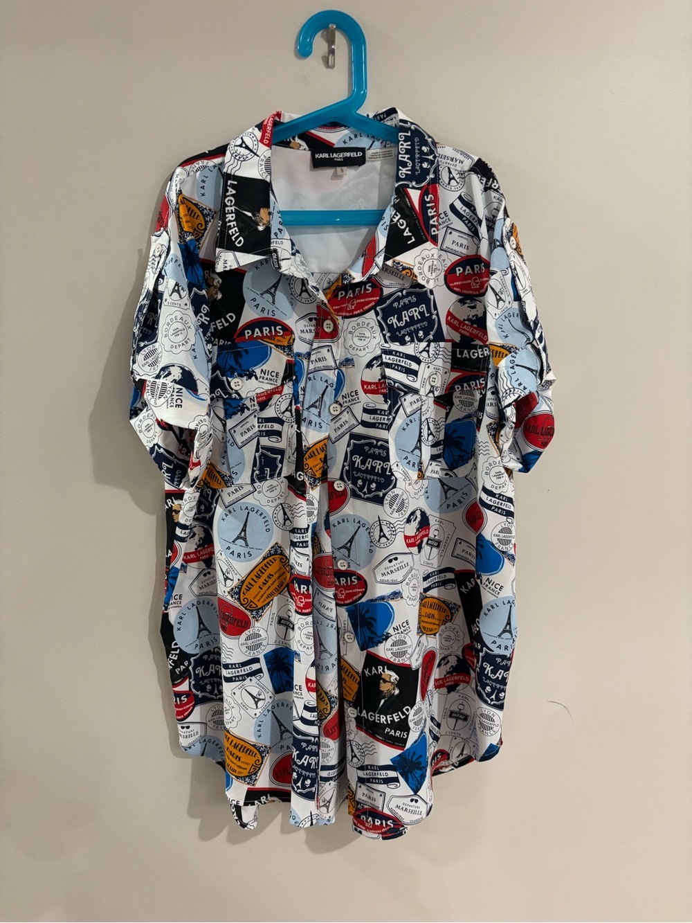 Karl Lagerfeld Men’s Short-Sleeve Paris Print Shirt - White/Multi